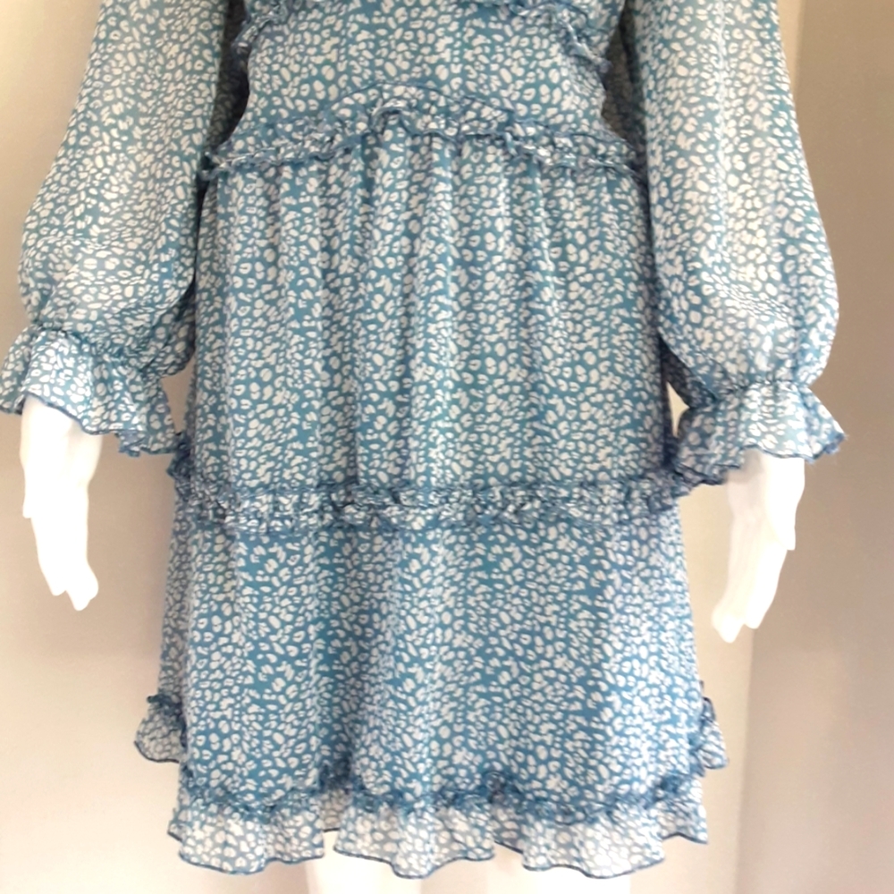 PLUS SZ XL  ROMANTIC FRILLY BABY BLUE CUT OUT BACK SEXY DEEP V-NECK DRESS - Picture 3 of 10